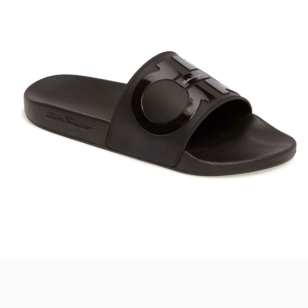 Salvatore Ferragamo Men's Groove 2 Rubber Slide Sandals